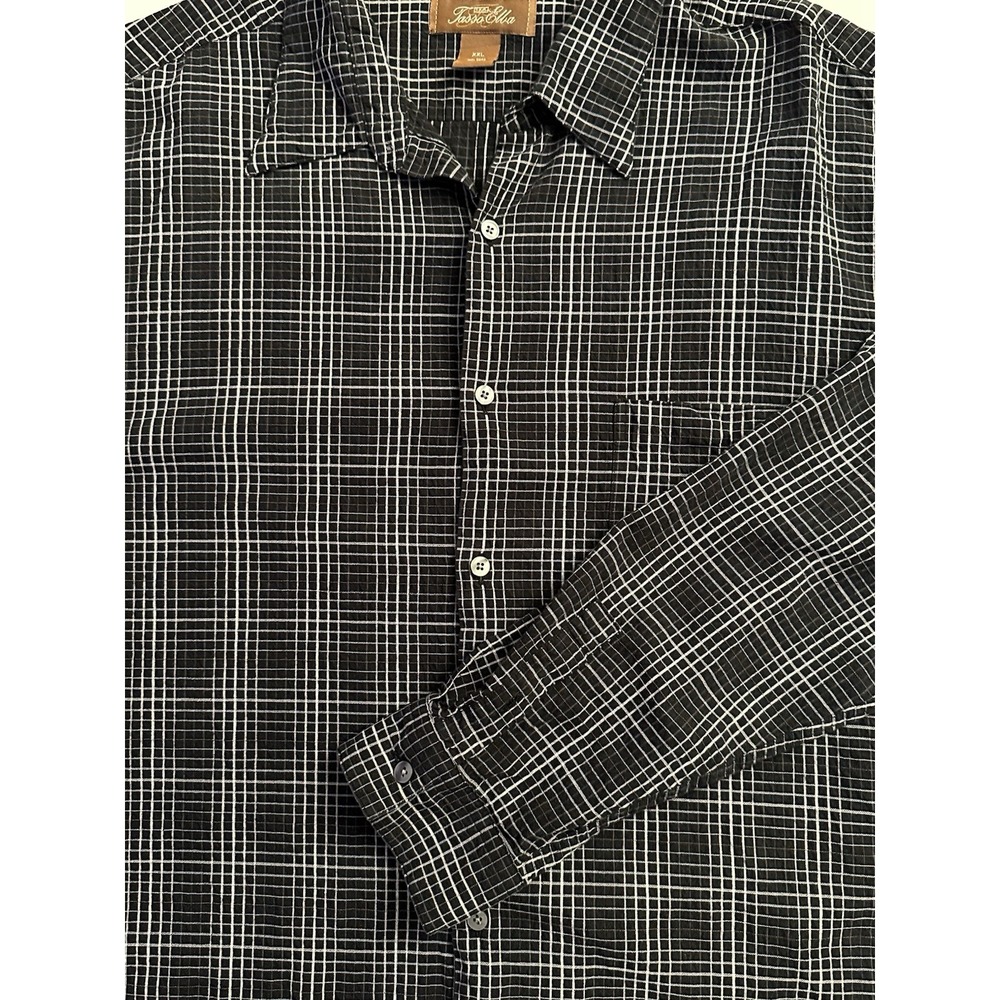 Tasso Elba Mens XXL Shirt Long Sleeve Button Up Grid Plaid Black White